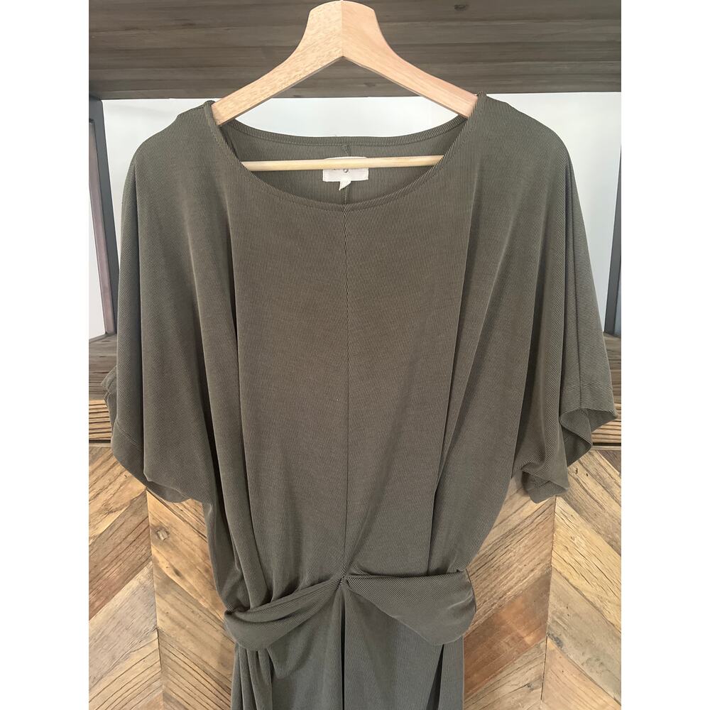Lou & Grey Olive Green Ribbed Faux Wrap T-shirt Dress Medium - Picture 3 of 7
